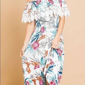 beautiful floral off shoulder high-low hem Rayon dress with lace.